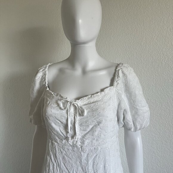 Beautiful Nomad Large White Cottagecore Coquette Puff Sleeve Eyelet Mini Dress - Picture 7 of 10